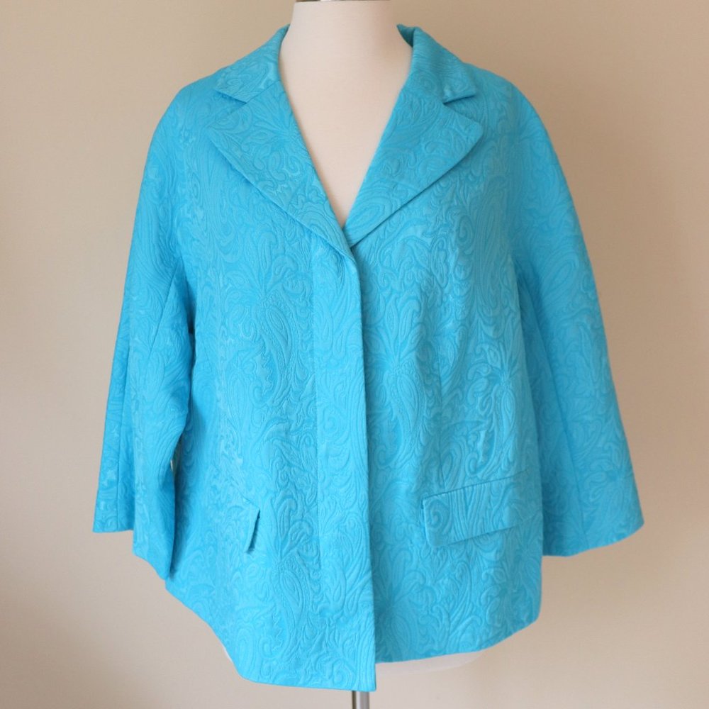 Talbots Brocade Blue Jacket 14W NWT